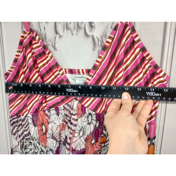 20 Something Dress SZ L Pink Striped Floral Chiffon Spaghetti Straps Lined EUC - Picture 13 of 16